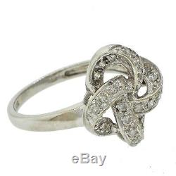 1960s Vintage Estate 14k Solid White Gold Diamond Bow Swirl Cocktail Ring