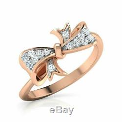 1Ct Round Cut Diamond Bow Knot Elegant Engagement Ring Solid 14K Rose Gold