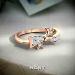1Ct Round Cut Diamond Bow Knot Elegant Engagement Ring Solid 14K Rose Gold