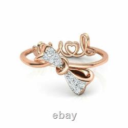 1ct Engagement Ring Round Simulated Diamond Bow Knot Design 14k Rose Gold Plated