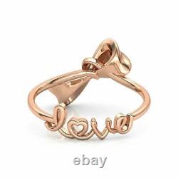 1ct Engagement Ring Round Simulated Diamond Bow Knot Design 14k Rose Gold Plated