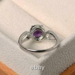 2.20Ct Round Cut Amethyst Diamond Halo Engagement Ring In 14K White Gold Over
