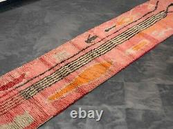 2.3×11.5 Moroccan Handmade Boujaad Wool Pink Runner Berber Rag Rug Boho