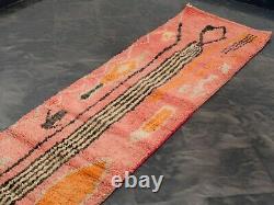 2.3×11.5 Moroccan Handmade Boujaad Wool Pink Runner Berber Rag Rug Boho