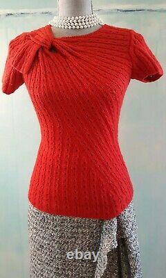 $2,400 Oscar De La Renta Stunning Red 100% Pure Cashmere Hand Knit Blouse Us S