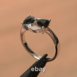 2.50Ct Trillion Cut Black Diamond Solitaire Engagement Ring14K White Gold Over