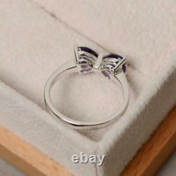 2.60Ct Heart Amethyst Diamond Bow Two Stone Engagement Ring 14K White Gold Over
