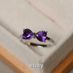 2.60Ct Heart Amethyst Diamond Bow Two Stone Engagement Ring 14K White Gold Over