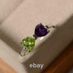 2.60Ct Heart Cut Amethyst Bow Two Stone Engagement Ring 14K White Gold Over