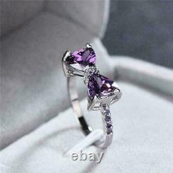 2.70Ct Trillion Cut Amethyst Bow Solitaire Engagement Ring 14K White Gold Over