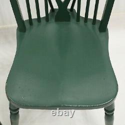 2 Antique Bow Back Windsor Chairs Painted Green Fleur de lys FREE UK Delivery