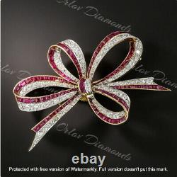 2 Ct Princess Cut Pink Ruby Beautiful Bow Knot Brooch Pin 14K Yellow Gold Finish