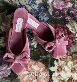 £245 OLIVIA MORRIS AT HOME Pink Daphne bow-embellished velvet slippers NEW 38 5
