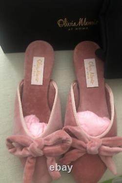 £245 OLIVIA MORRIS AT HOME Pink Daphne bow-embellished velvet slippers NEW 38 5