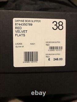 £245 OLIVIA MORRIS AT HOME Red Daphne bow-embellished velvet slippers NEW 38 5