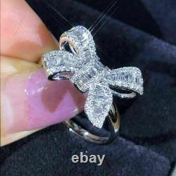 2Ct Baguette VVS1 Diamond Knot Bow Design Engagement Ring 14K White Gold Finish
