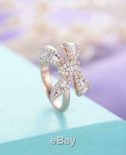 2ct Baguette Round Diamond Bow Knot Unique Engagement Ring 14ct Rose Gold Over
