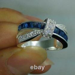 2ct Round Blue Sapphire Wedding Band Ring Solid 14K White Gold Bow Knot Unique