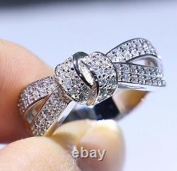 2ct Round Cut VVS1 Moissanite Ring 14k White Gold Plated Ribbon Bow Knot