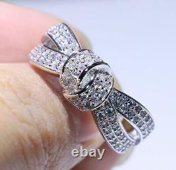 2ct Round Cut VVS1 Moissanite Ring 14k White Gold Plated Ribbon Bow Knot