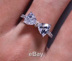 2ct Trillion Cut Diamond Engagement Ring Solid 14K Rose Gold Bow Knot Design