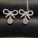 3.60Ct Pear Cut Pink Diamond Halo Bow Drop & Dangle Earrings 14K White Gold Over
