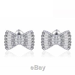 3Ct Baguette Cut Diamond Bow Tie Knot Cluster Stud Earrings 14ct White Gold Over