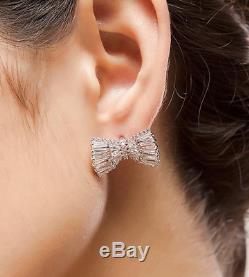 3Ct Baguette Cut Diamond Bow Tie Knot Cluster Stud Earrings 14ct White Gold Over