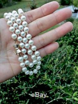 6.7mm Cultured White Pearl 20 Necklace 14k Two Tone Gold Bow Tie Clasp 181030B
