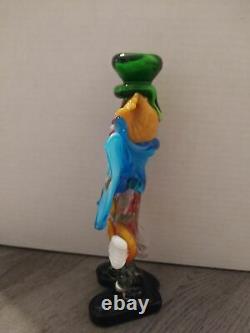 8 1/4 Hand Made Murano Art Glass Circus Clown with Large Blue Bow