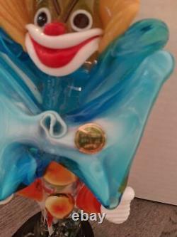8 1/4 Hand Made Murano Art Glass Circus Clown with Large Blue Bow