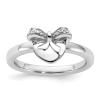 925 Sterling Silver Heart Bow Diamond Stackable Ring