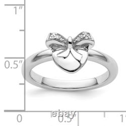925 Sterling Silver Heart Bow Diamond Stackable Ring