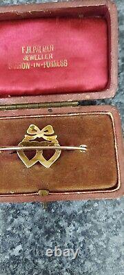 9ct Gold Hearts & Bow Bar Brooch, Set with Seed Pearls