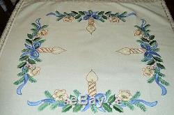 A Christmas Of Blue Bows & Holiday Edelweiss! German Hand Emb Sparkle Tablecloth