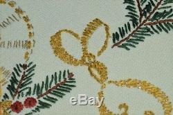 A Christmas Of Dangling Hearts & Glistening Bows! Vtg German Wool Tablecloth