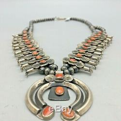 A Gorgeous Handmade Coral Squash Blossom Necklace in the Box-Bow style