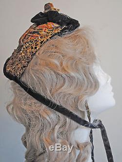 ANTIQUE WOMEN'S HAT 1880's WOVEN STRAW HAT BONNET WITH BOW MUSEUM DE-ACCESSIONED