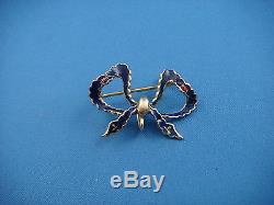 Adorable, 18k Yellow Gold, Antique Enameled Bow Brooch, 4 Grams, 30 X 19 MM