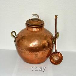 Anrique Copper Pot with Cover and Ladle Authentic Middle East Cooking Lidded Bow
