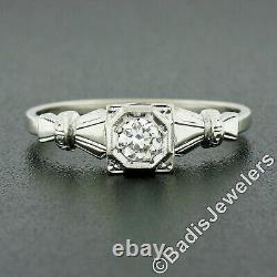 Antique 18K Gold 0.30ct Old European Diamond Solitaire Bow Sides Engagement Ring