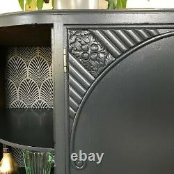 Antique Art Deco Painted Bow Fronted Drinks Cabinet / Sideboard in F&B Off Black