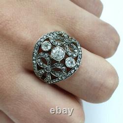 Antique Belle Epoque Russian Bow Ring Gold Silver Mine Cut Natural Diamonds