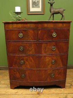 Antique Bow Front Mahogany Chest of Drawers, Country House Chest