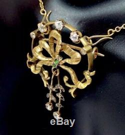 Antique Diamond Bow Tie Design Pendant/Pin Necklace 18K Yg