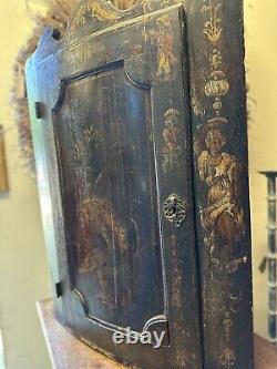 Antique English Chinoiserie George I Georgian Bow Front Wall Corner Cabinet