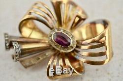 Antique French 18k gold sapphire/amethyst diamond bow brooch owned by Mirka Mora