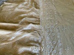 Antique French Bedspread Tambour Lace Embroidered Flowers Tiered Flounce Bows