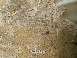 Antique French Bedspread Tambour Lace Embroidered Flowers Tiered Flounce Bows