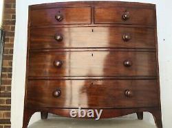 Antique Georgian Bow Fronted Chest of Drawers Mahogany Veneered Two Over Three